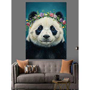 Çiçek Tacı Panda Portre Dekoratif Kanvas - Mdf Ahşap Tablo 25x35 cm