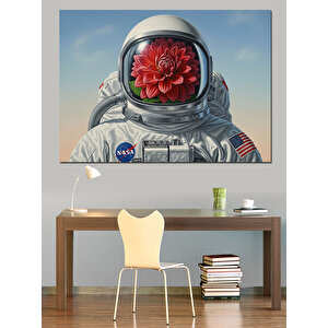 Çiçek Kafalı Astronot  Dekoratif Kanvas - Mdf Ahşap Tablo 70x100 cm