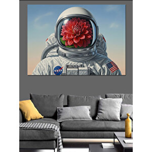 Çiçek Kafalı Astronot  Dekoratif Kanvas - Mdf Ahşap Tablo 70x100 cm