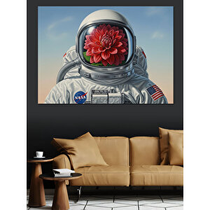 Çiçek Kafalı Astronot  Dekoratif Kanvas - Mdf Ahşap Tablo 70x100 cm