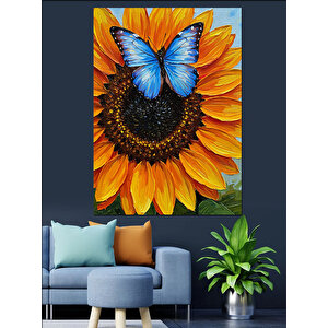 Kelebek Ayçiçeği Hayvan Çiçek Dekoratif Kanvas - Mdf Ahşap Tablo 35x50 cm