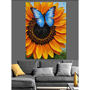 Kelebek Ayçiçeği Hayvan Çiçek Dekoratif Kanvas - Mdf Ahşap Tablo 35x50 cm