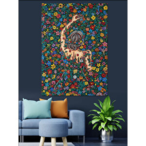 Çiçek Desenli Dekoratif Zemin Dekoratif Kanvas - Mdf Ahşap Tablo 100x140 cm