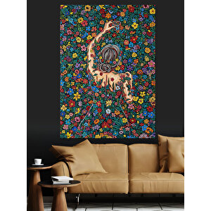 Çiçek Desenli Dekoratif Zemin Dekoratif Kanvas - Mdf Ahşap Tablo 100x140 cm