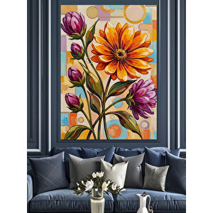 Renkli Çiçek Buketi Resmi Dekoratif Kanvas - Mdf Ahşap Tablo 100x140 cm