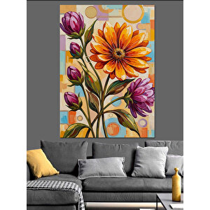 Renkli Çiçek Buketi Resmi Dekoratif Kanvas - Mdf Ahşap Tablo 100x140 cm