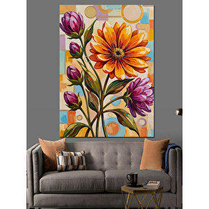 Renkli Çiçek Buketi Resmi Dekoratif Kanvas - Mdf Ahşap Tablo 100x140 cm