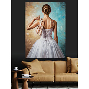 Beyaz Elbiseli Balerin Resmi Dekoratif Kanvas - Mdf Ahşap Tablo 50x70 cm