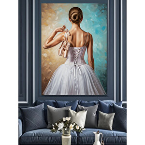 Beyaz Elbiseli Balerin Resmi Dekoratif Kanvas - Mdf Ahşap Tablo 50x70 cm
