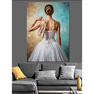 Beyaz Elbiseli Balerin Resmi Dekoratif Kanvas - Mdf Ahşap Tablo 50x70 cm