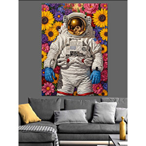 Çiçek Tarlasında Astronot Resmi Dekoratif Kanvas - Mdf Ahşap Tablo 25x35 cm