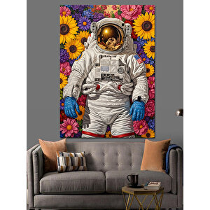 Çiçek Tarlasında Astronot Resmi Dekoratif Kanvas - Mdf Ahşap Tablo 25x35 cm
