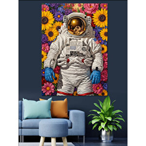 Çiçek Tarlasında Astronot Resmi Dekoratif Kanvas - Mdf Ahşap Tablo 25x35 cm