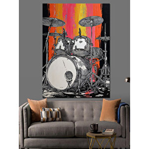 Bateri Seti Müzik Çizimi Dekoratif Kanvas - Mdf Ahşap Tablo 25x35 cm