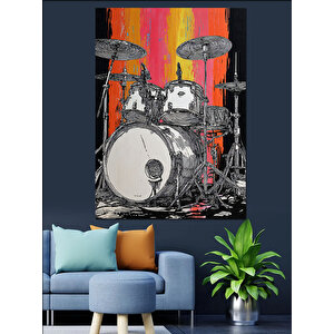 Bateri Seti Müzik Çizimi Dekoratif Kanvas - Mdf Ahşap Tablo 25x35 cm