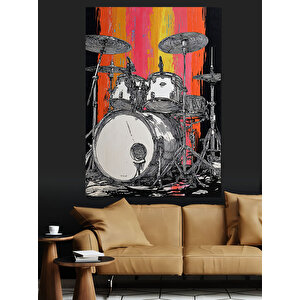Bateri Seti Müzik Çizimi Dekoratif Kanvas - Mdf Ahşap Tablo 25x35 cm