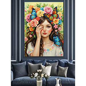Çiçek Taçlı Genç Kız Dekoratif Kanvas - Mdf Ahşap Tablo 35x50 cm