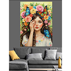Çiçek Taçlı Genç Kız Dekoratif Kanvas - Mdf Ahşap Tablo 35x50 cm