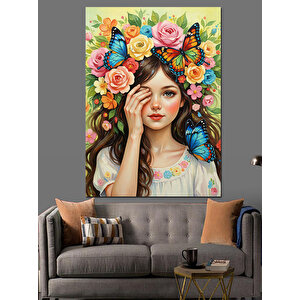 Çiçek Taçlı Genç Kız Dekoratif Kanvas - Mdf Ahşap Tablo 35x50 cm