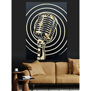 Vintage Mikrofon Müzik Çizimi Dekoratif Kanvas - Mdf Ahşap Tablo 70x100 cm
