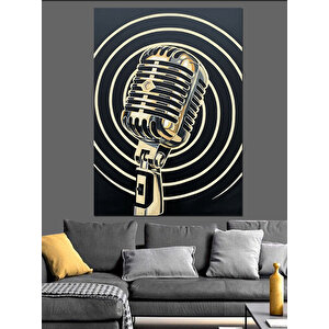 Vintage Mikrofon Müzik Çizimi Dekoratif Kanvas - Mdf Ahşap Tablo 70x100 cm