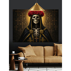 Çiçek Taçlı İskelet Dekoratif Kanvas - Mdf Ahşap Tablo 100x140 cm