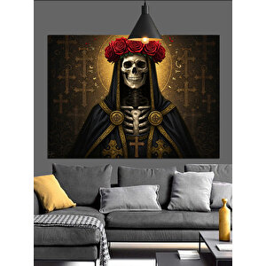 Çiçek Taçlı İskelet Dekoratif Kanvas - Mdf Ahşap Tablo 100x140 cm
