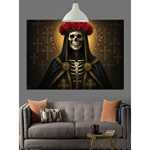 Çiçek Taçlı İskelet Dekoratif Kanvas - Mdf Ahşap Tablo 100x140 cm