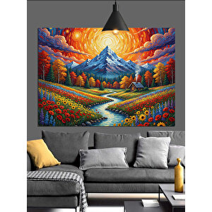 Dağlar Çiçek Tarlası Manzara Dekoratif Kanvas - Mdf Ahşap Tablo 25x35 cm