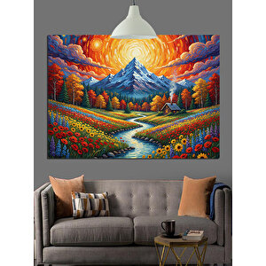 Dağlar Çiçek Tarlası Manzara Dekoratif Kanvas - Mdf Ahşap Tablo 25x35 cm