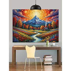 Dağlar Çiçek Tarlası Manzara Dekoratif Kanvas - Mdf Ahşap Tablo 25x35 cm