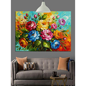 Gül Çiçek Buketi Yağlıboya Dekoratif Kanvas - Mdf Ahşap Tablo 35x50 cm