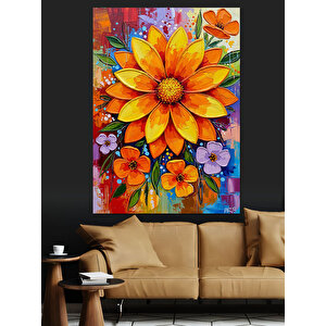 Sarı Çiçek Detaylı Dekoratif Kanvas - Mdf Ahşap Tablo 35x50 cm