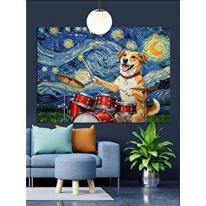 Bateri Çalan Köpek Dekoratif Kanvas - Mdf Ahşap Tablo 50x70 cm