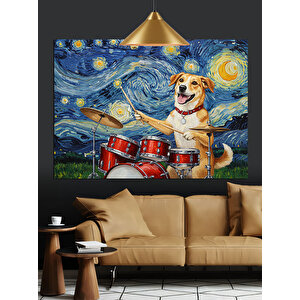 Bateri Çalan Köpek Dekoratif Kanvas - Mdf Ahşap Tablo 50x70 cm