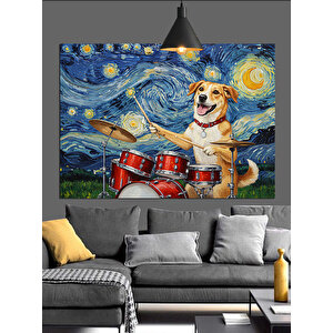 Bateri Çalan Köpek Dekoratif Kanvas - Mdf Ahşap Tablo 50x70 cm