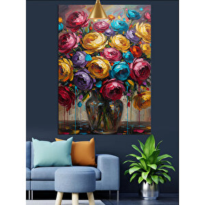 Rengarenk Çiçek Vazosu Dekoratif Kanvas - Mdf Ahşap Tablo 35x50 cm