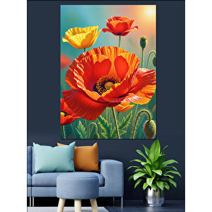 Kırmızı Gelincik Çiçek Tarlası Dekoratif Kanvas - Mdf Ahşap Tablo 70x100 cm
