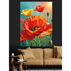 Kırmızı Gelincik Çiçek Tarlası Dekoratif Kanvas - Mdf Ahşap Tablo 70x100 cm