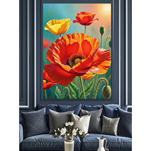 Kırmızı Gelincik Çiçek Tarlası Dekoratif Kanvas - Mdf Ahşap Tablo 70x100 cm