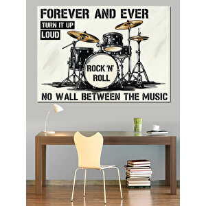Bateri Ve Rock'n Roll Afişi Dekoratif Kanvas - Mdf Ahşap Tablo 70x100 cm