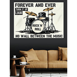 Bateri Ve Rock'n Roll Afişi Dekoratif Kanvas - Mdf Ahşap Tablo 70x100 cm