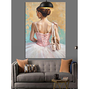 Pembe Elbiseli Balerin Sanatsal Dekoratif Kanvas - Mdf Ahşap Tablo 100x140 cm