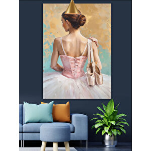Pembe Elbiseli Balerin Sanatsal Dekoratif Kanvas - Mdf Ahşap Tablo 100x140 cm