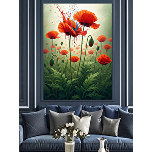 Kırmızı Gelincik Çiçek Tarlası Dekoratif Kanvas - Mdf Ahşap Tablo 70x100 cm