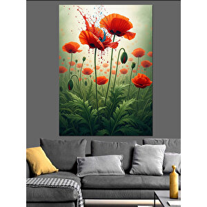 Kırmızı Gelincik Çiçek Tarlası Dekoratif Kanvas - Mdf Ahşap Tablo 70x100 cm