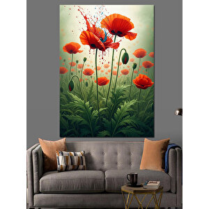 Kırmızı Gelincik Çiçek Tarlası Dekoratif Kanvas - Mdf Ahşap Tablo 70x100 cm