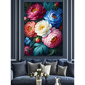 Renkli Çiçek Buketi Resmi Dekoratif Kanvas - Mdf Ahşap Tablo 35x50 cm