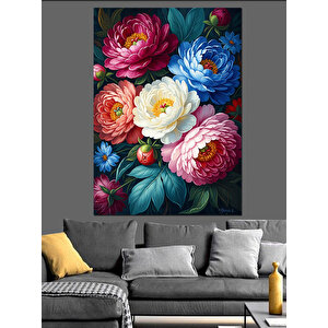 Renkli Çiçek Buketi Resmi Dekoratif Kanvas - Mdf Ahşap Tablo 35x50 cm