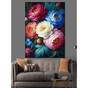 Renkli Çiçek Buketi Resmi Dekoratif Kanvas - Mdf Ahşap Tablo 35x50 cm